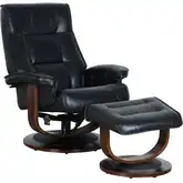 Landry Swivel Pedestal Recliner with Ottoman in Knox Onyx Top-Grain Leather